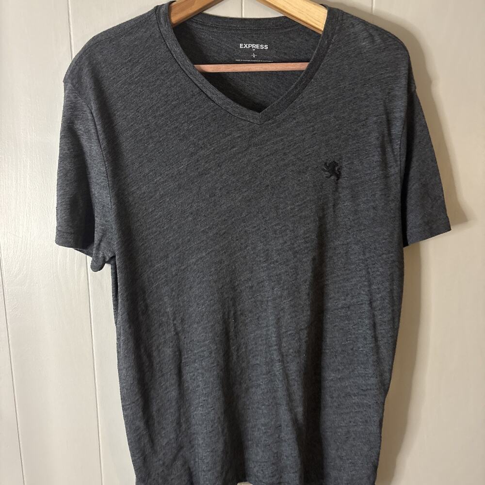 Express Men's Large V-Neck Short-Sleeve T-shirt Dark Gray Casual Everyday